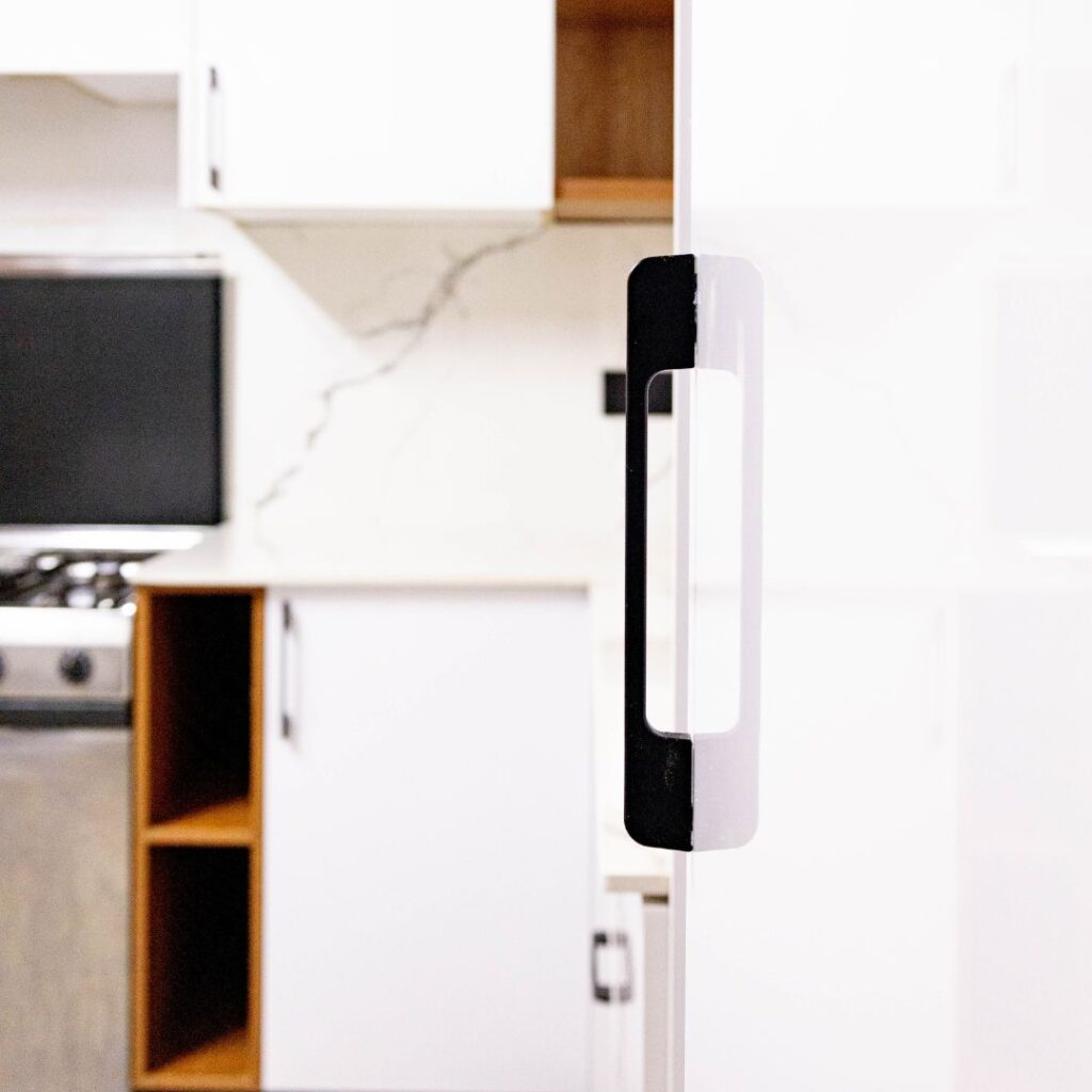 Kitchen cabinets in a kitchen designed by Wanja Githongo, the lead architect at Guarcha Architects.